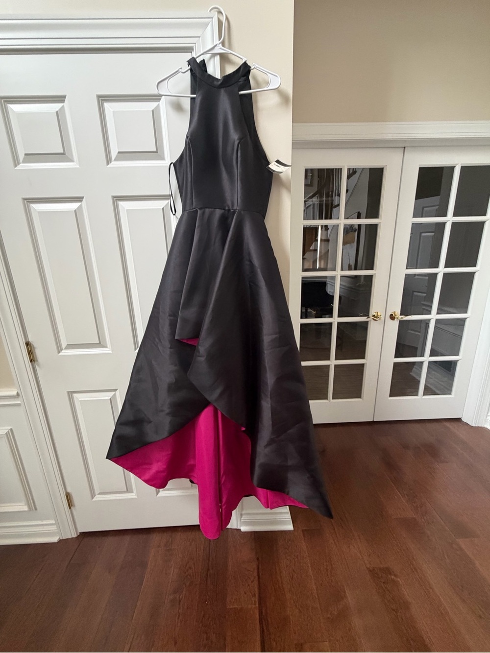 Black Satin Dress by Hannah's Boutique with Fuchsia Lining - Picture 2 of 15